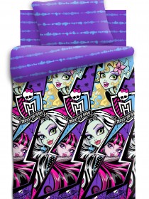 Детский 1,5 спальный комплект постельного белья "Молнии" Monster High (Монстер Хай) Поплин